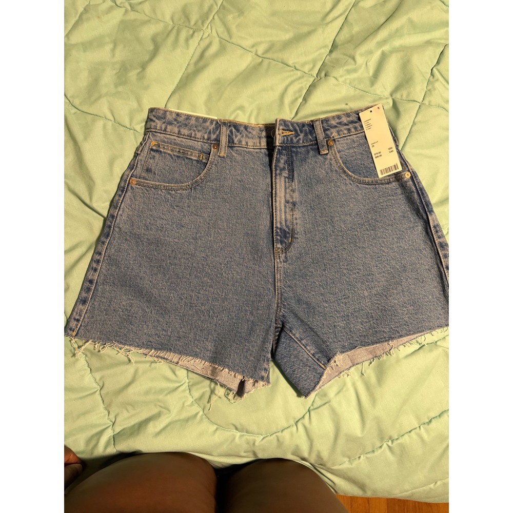 Abrand Jeans A Venice Short Womens 29 Blue Denim High Waisted Raw Hem New